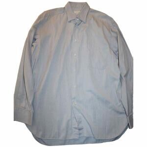 Ermenegildo Zegna Blue Solid Button Up Long Sleeve Shirt XL